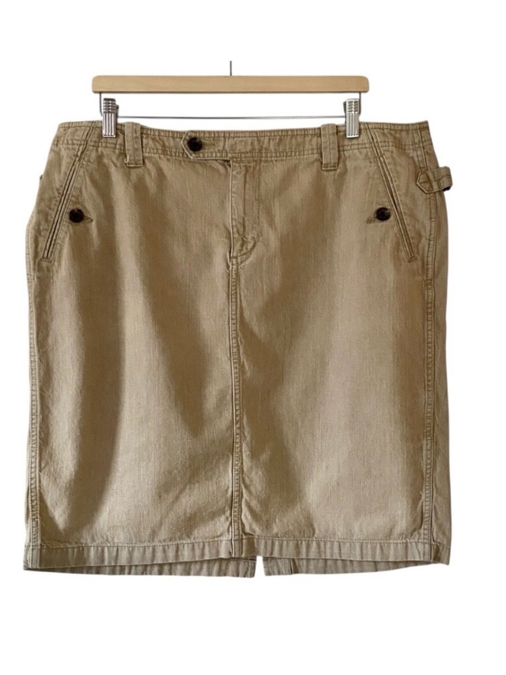 LRL Lauren Jeans Co. Tan Khaki Lightweight 100% Cotton Denim Skirt Sz 16W